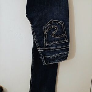 Dark Blue Denim Jeans with Embroidered Pocket
